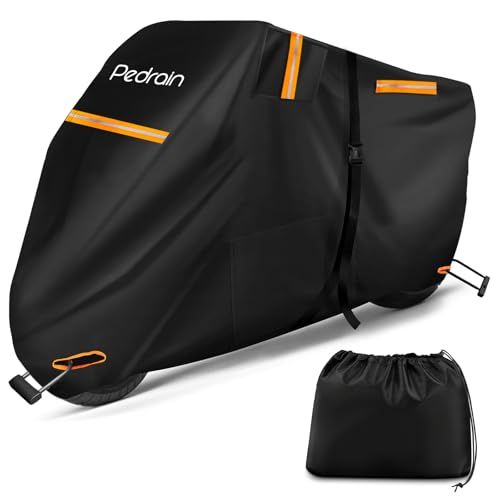 Pedrain バイクカバー【2025革新 一体型収納】50cc 125cc 250cc 400cc 大型 300D厚手 耐熱 2.5m延長防風ベルト 防水 防雪 破れにくい 紫外線99%カット 色褪せない 蒸れ/錆び防止 錆びにくい 警告反 d86c749e