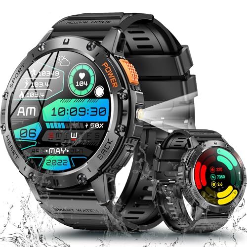 スマートウォッチ 【2025革新モデル 軍用規格&防水防塵耐衝撃】1.43インチAMOLED高精度画面 懐中電灯付き 通話機能付き 530mAh長持ちバッテリー iphone対応 アンドロイド対応 メッセージ通知 音楽再生 音声アシスタント 72f45036