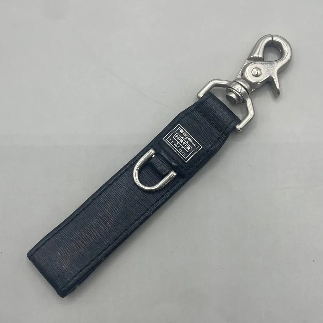 美品 POTER ポーター キーホルダー キーリング カレント ロゴ シルバー金具 メンズ レザー 黒 ブラック
