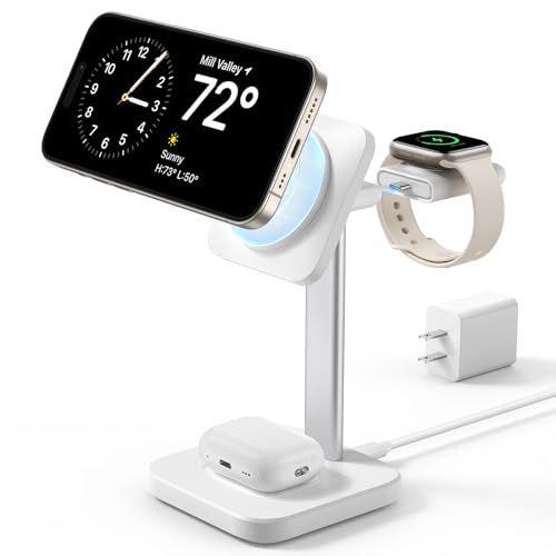 ESR MagSafe 充電器 3in1 ワイヤレス充電器 Apple公式認証 HaloLock 置くだけ 高速充電 マグセーフ 充電ステーション 同時充電 スタンド 取り外し可能なアップルウォッチ充電器 iPhone 17e/17/16/1 10c17551