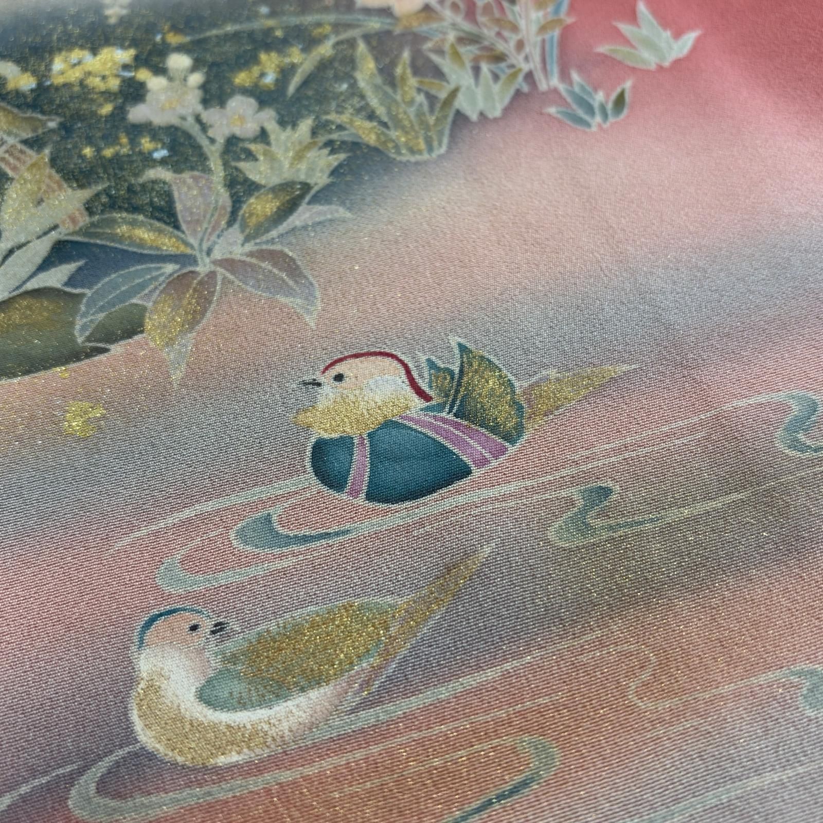 付下げ 金彩 草花の染め 鳥 躾糸付き 紋なし 正絹 MK-7890 - メルカリ