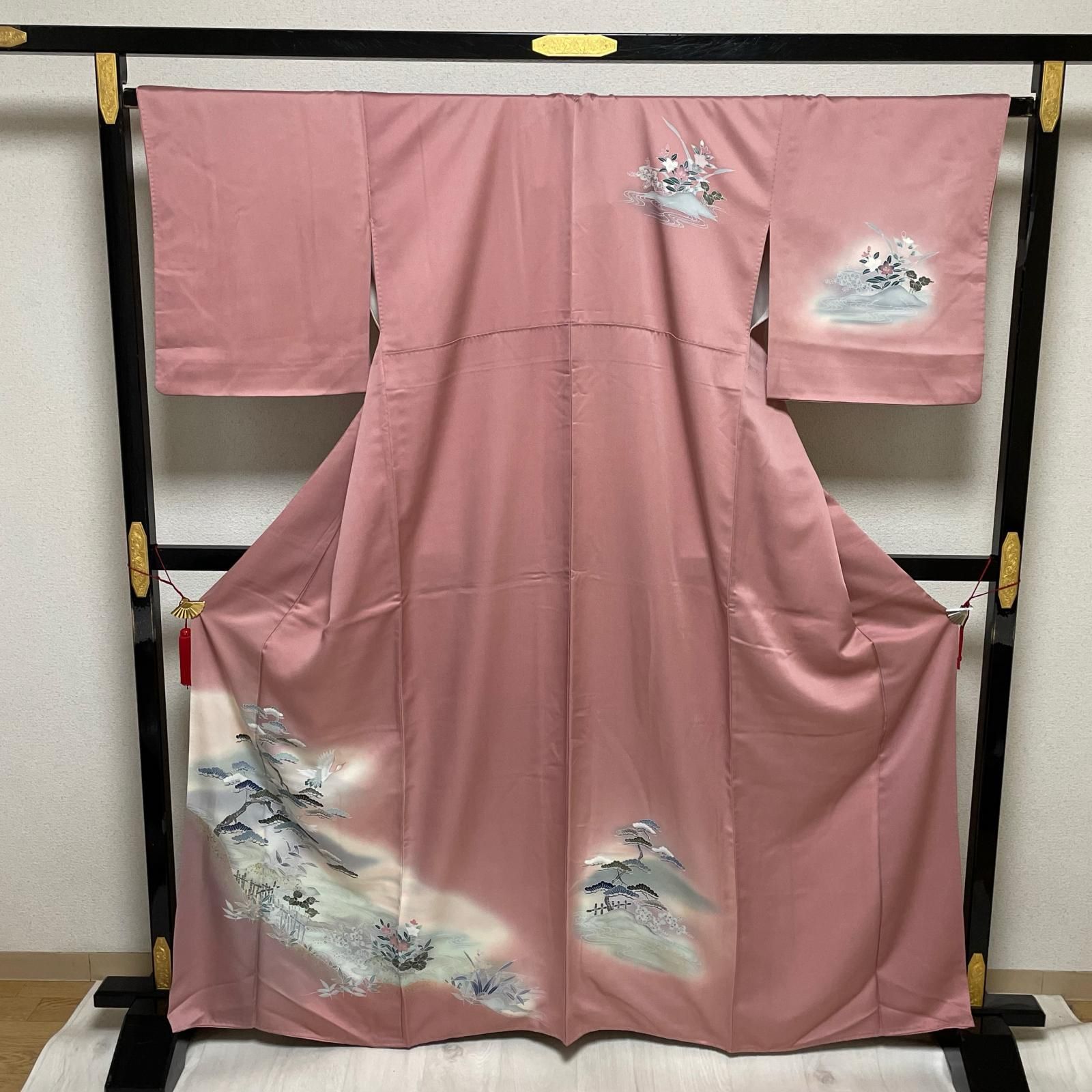 付下げ 裄67 金彩 松に鶴 美しい風景 着物 正絹 X-1646 - メルカリ