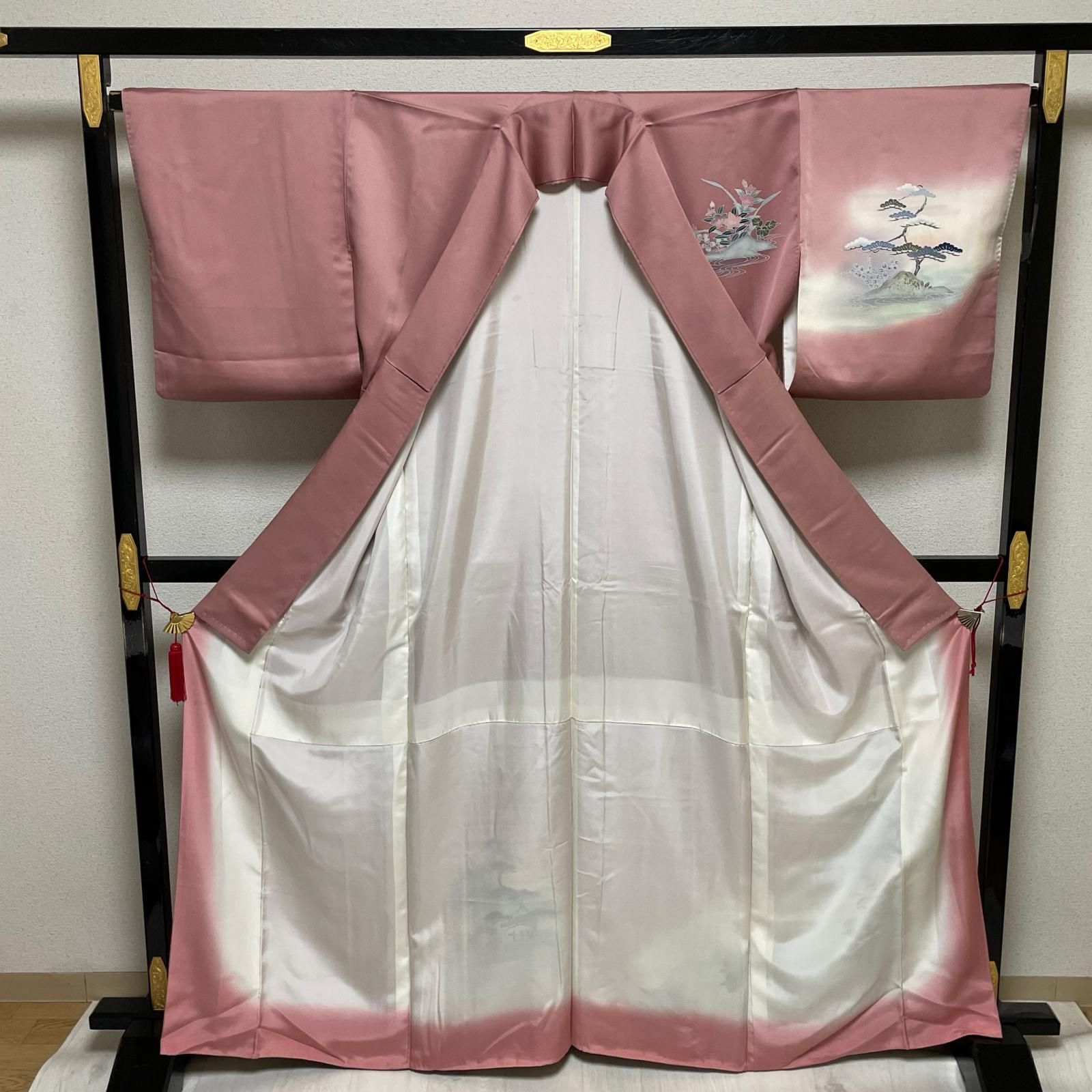 付下げ 裄67 金彩 松に鶴 美しい風景 着物 正絹 X-1646 - メルカリ