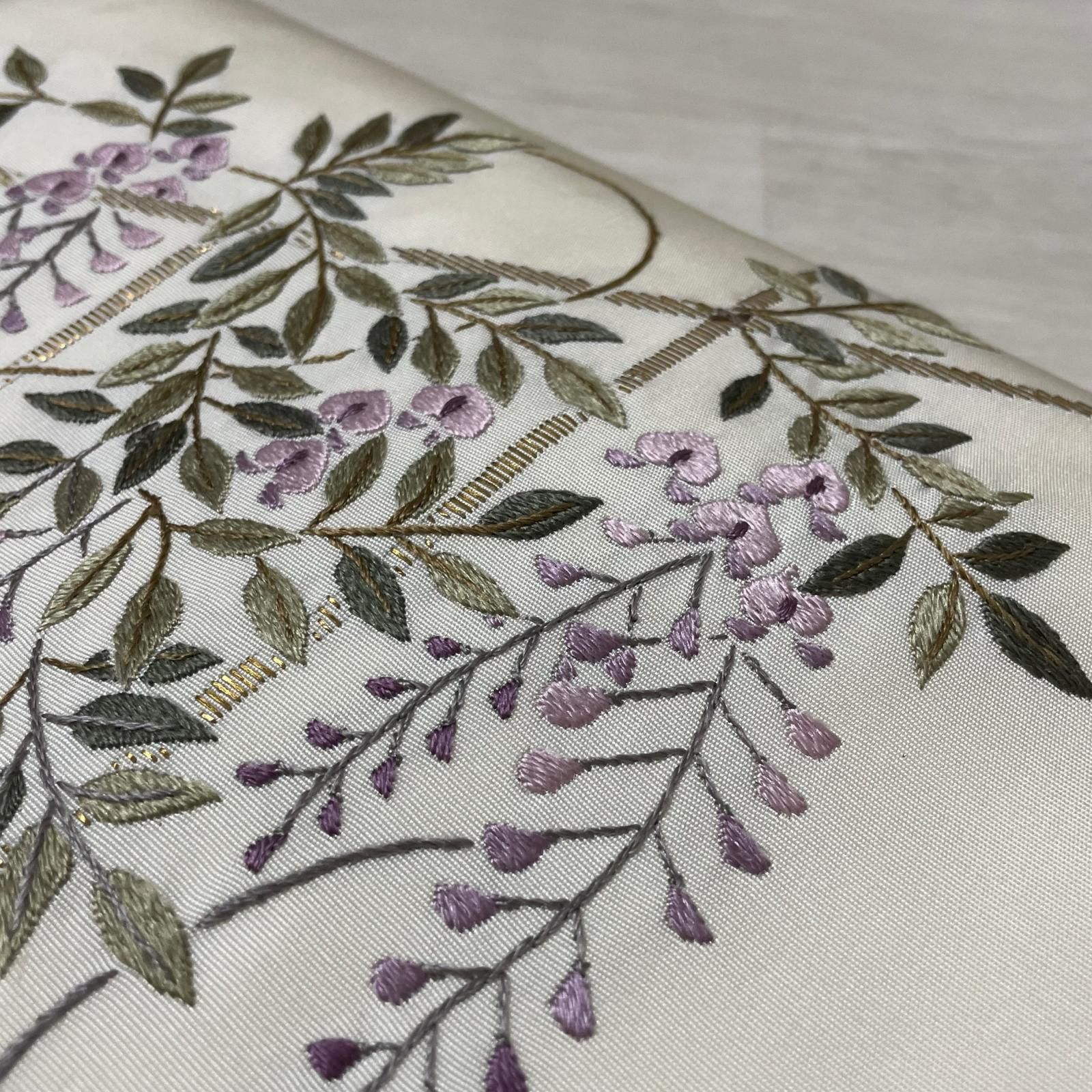 名古屋帯 刺繍 藤の花 九寸 正絹 着物 X-1693 - メルカリ