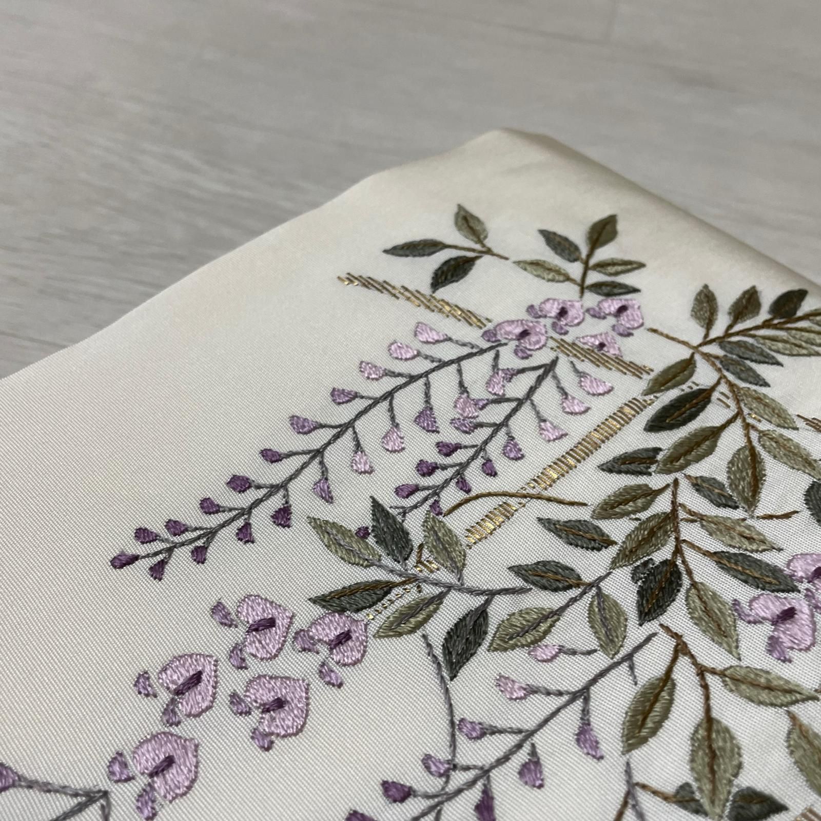 名古屋帯 刺繍 藤の花 九寸 正絹 着物 X-1693 - メルカリ
