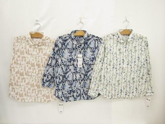 未使用 タグ付き Swallow Angel 長袖シャツ ブラウス 3点 薄手 L 総柄 日本製 白 紺 レディース