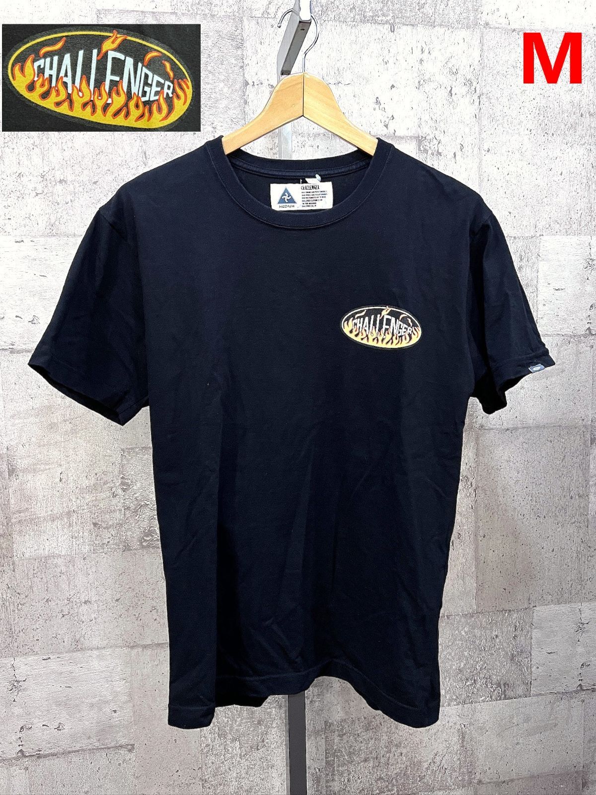 美品 CHALLENGER チャレンジャー Fire logo short sleeve Tee 黒 M ファイヤー ロゴ 半袖 Tシャツ