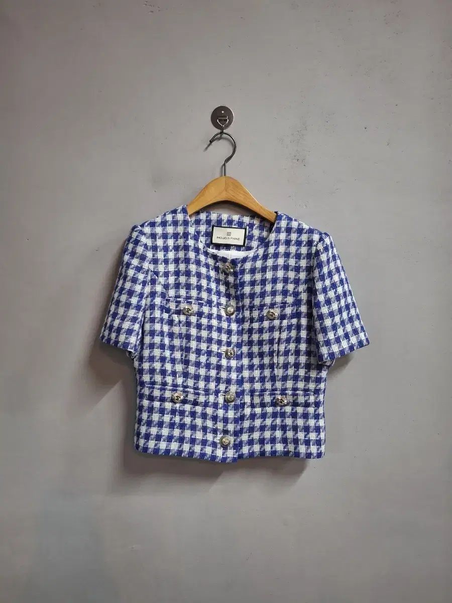 MOJO.S.PHINE モジョエスピン ブルー CHECK 半袖 ツイード ジャケット