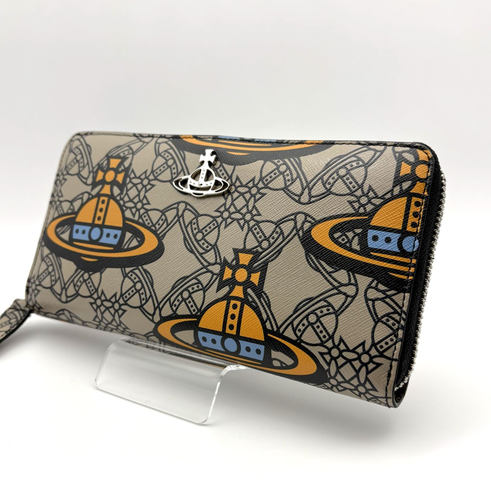 【 美品 】Vivienne Westwood ヴィヴィアンウエストウッド KENT ORBMANIA オーブ総柄 ラウンドジップ 長財布 PVC/レザー ベージュ