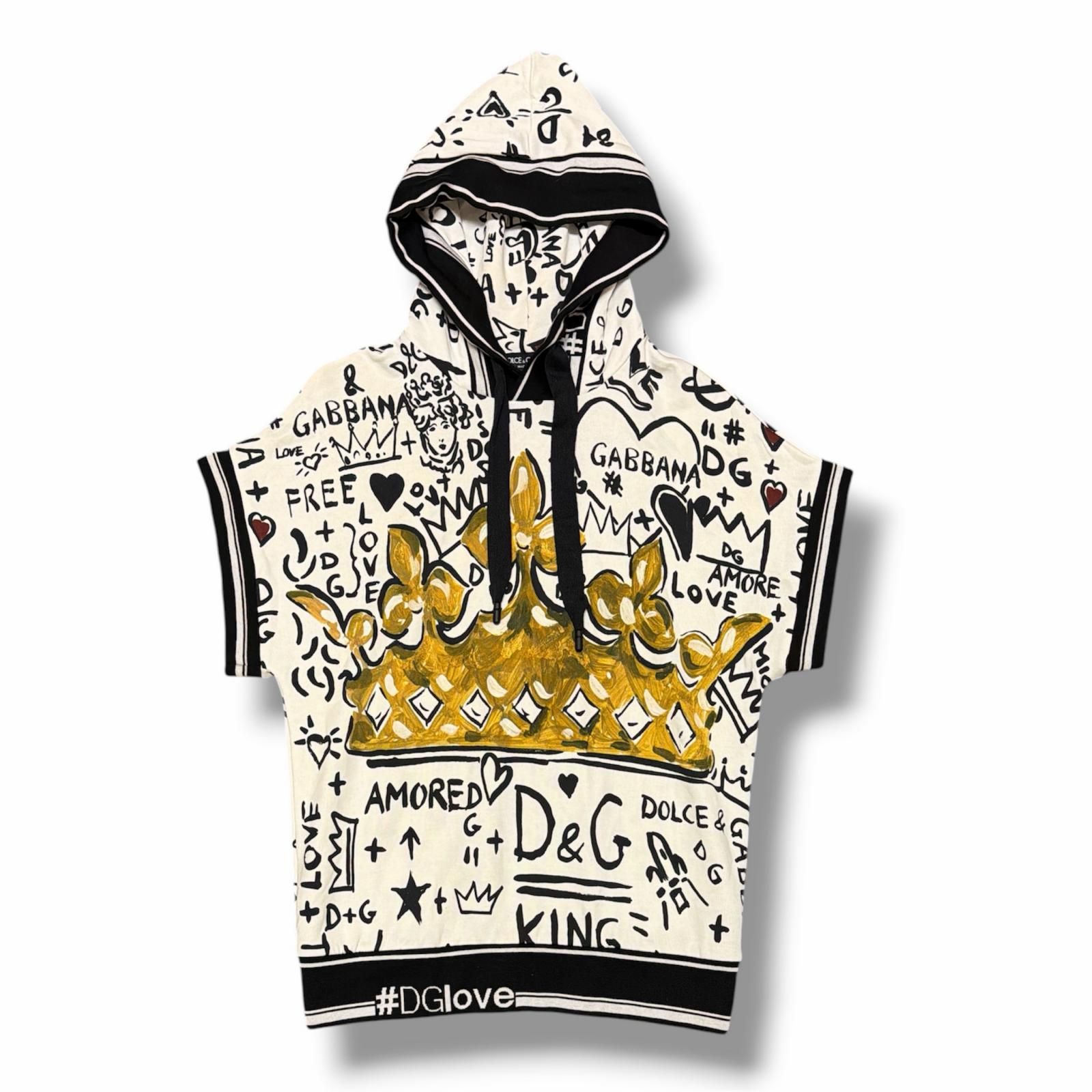 DOLCE&GABBANA 半袖スウェットパーカー フーディー ドルチェアンドガッバーナ G9KM3T ホワイト 46 （9893M）
