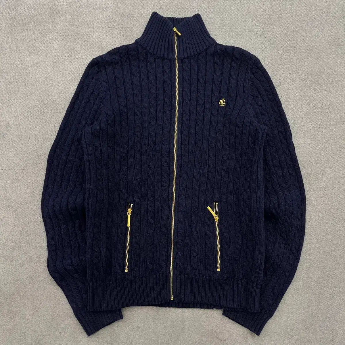 S ローレン ラルフローレン ネイビー ニット ジップアップ ジャケット