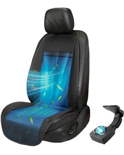 VIGOUROUS【2026年ファン外付け型 /エアコン冷気吸引/自動起動停止】クールシートカバー 車 シートクーラー 3段階風量調節 & 自動モード付き メッシュ通気素材 綿麻 サマーシートカバー 背中とお尻の蒸れ防止 長時間運転快適 取り付け簡単 ユニバe