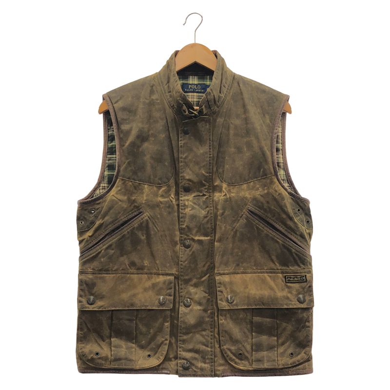 【中古】RALPH LAUREN オイルドハンティングベスト サイズM ブラウン 傷汚れあり[91]