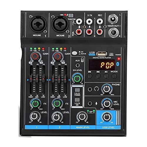 ポータブルミニミキサー4チャンネルオーディオDJコンソールサウンドカード、USB、48V Phantom Power for PCレコーディングWebキャストパーティー - Depusheng M4、ブラックkk 211bf492