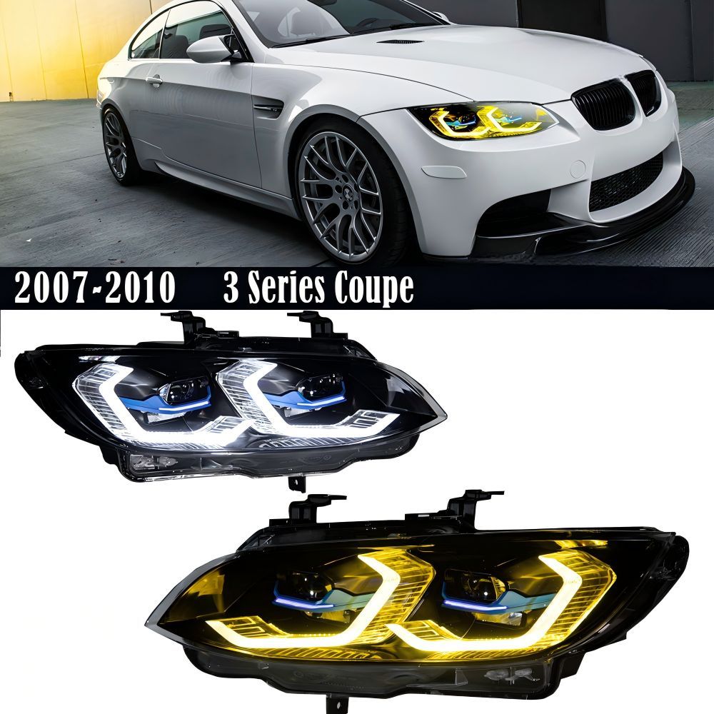 BMW 3シリーズ E92 (BMW 3 Series E92) 2007-2010専用 デュアルカラーゴールデンアイレーザーレンズヘッドライト 高輝度 視認性向上 ドレスアップ効果抜群 夜間走行安全 簡単交換 車種専用 随動機能有無選択可 送料無料