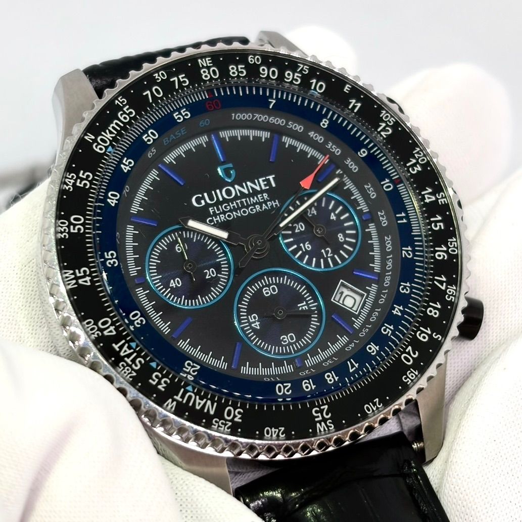 【稼動/美品】GUIONNET ギオネ フライトタイマー パイロットクロノグラフ 腕時計 クォーツ メンズ