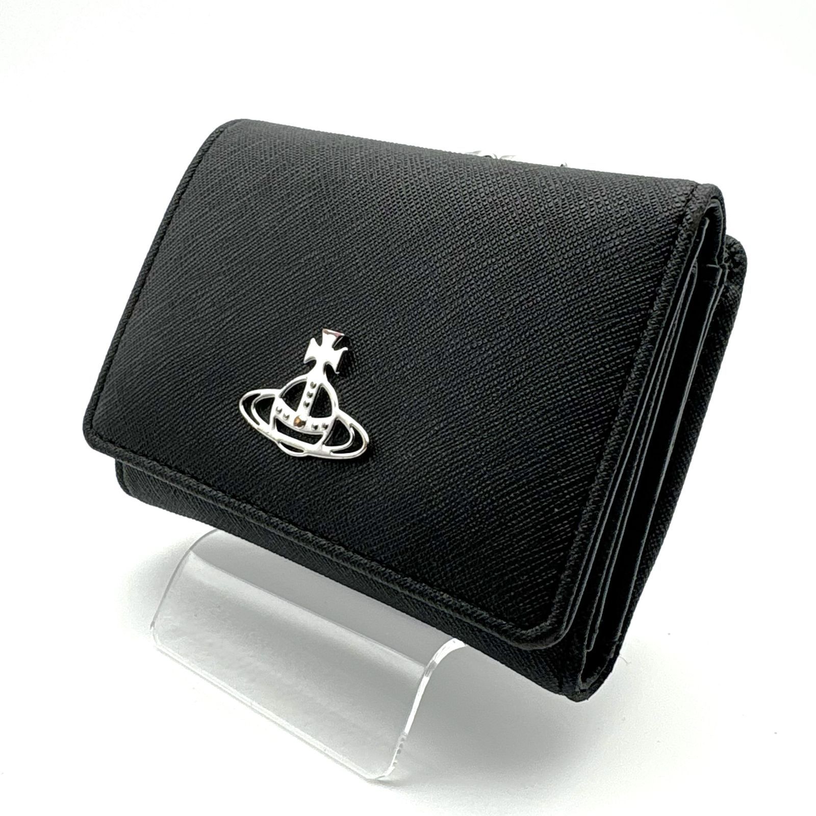 【 美品 】Vivienne Westwood　ヴィヴィアンウエストウッド　三つ折り財布　VICTORIA SMALL FRAME WALLET　コンパクト財布　レザー　ブラック