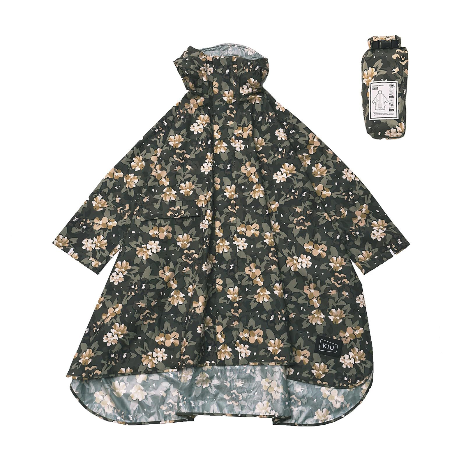 KiU キウ スタンダードレインポンチョ 2ND STANDARD RAIN PONCHO - 2ND 防水 撥水 はっ水 耐水 豪雨対応 雨対策 大雨 台風 梅雨 防災 レインコート スリーブポン [フラワーカモフラ] [リフレクターあり] [袖付きタイプ]
