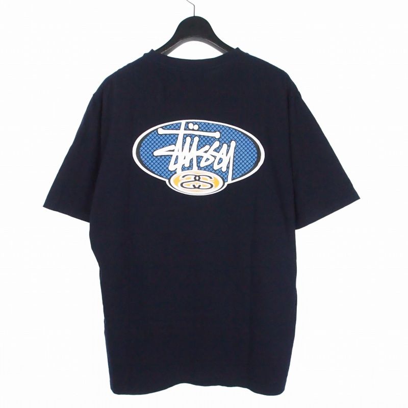 ステューシー STUSSY USA製 90's 銀タグ ロゴプリント Tシャツ カットソー 半袖 L ネイビー 紺