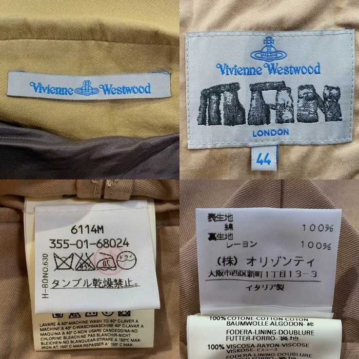 Vivienne Westwood MAN ヴィヴィアンウエストウッドマン 3B コットン テーラードジャケット ベージュ 本切羽 6114M Size 44 Vivienne Westwood MAN ヴィヴィアンウエストウッドマン 3B コットン