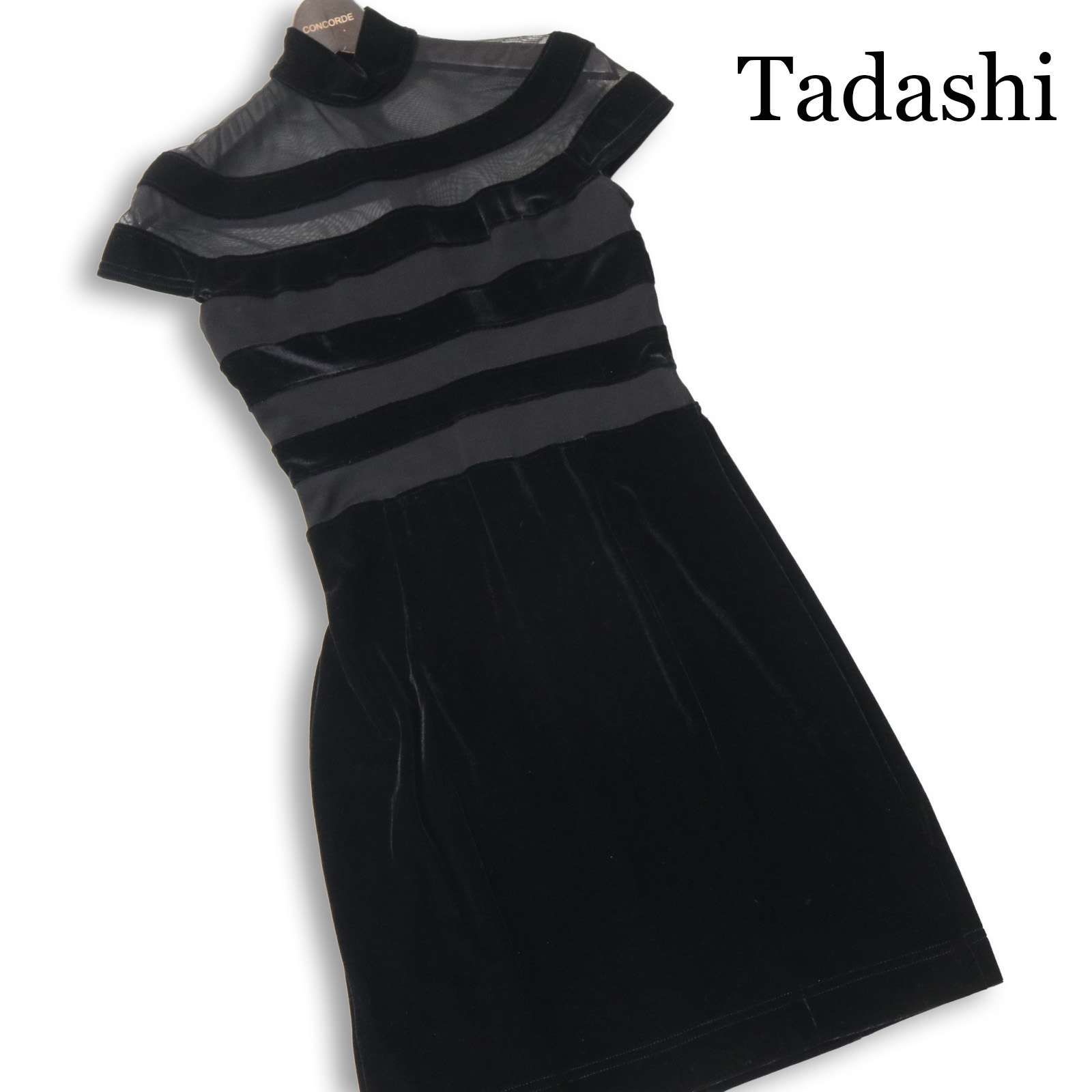 TADASHI SHOJI タダシショージ 春夏★ ベルベット シースルー 切替 ひざ丈 ワンピース USA製 Sz.XS レディース