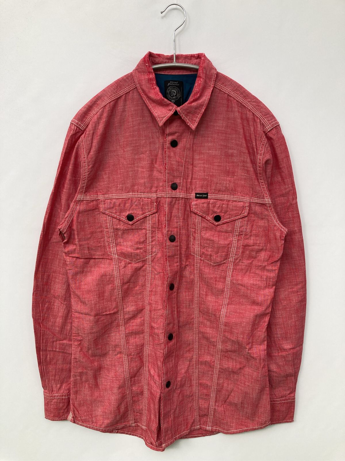 DIESEL ディーゼル シャツ/ブラウス S レッド コットン 無地 ワンポイント ブランドロゴ ミドル丈 長袖 レギュラーカラー