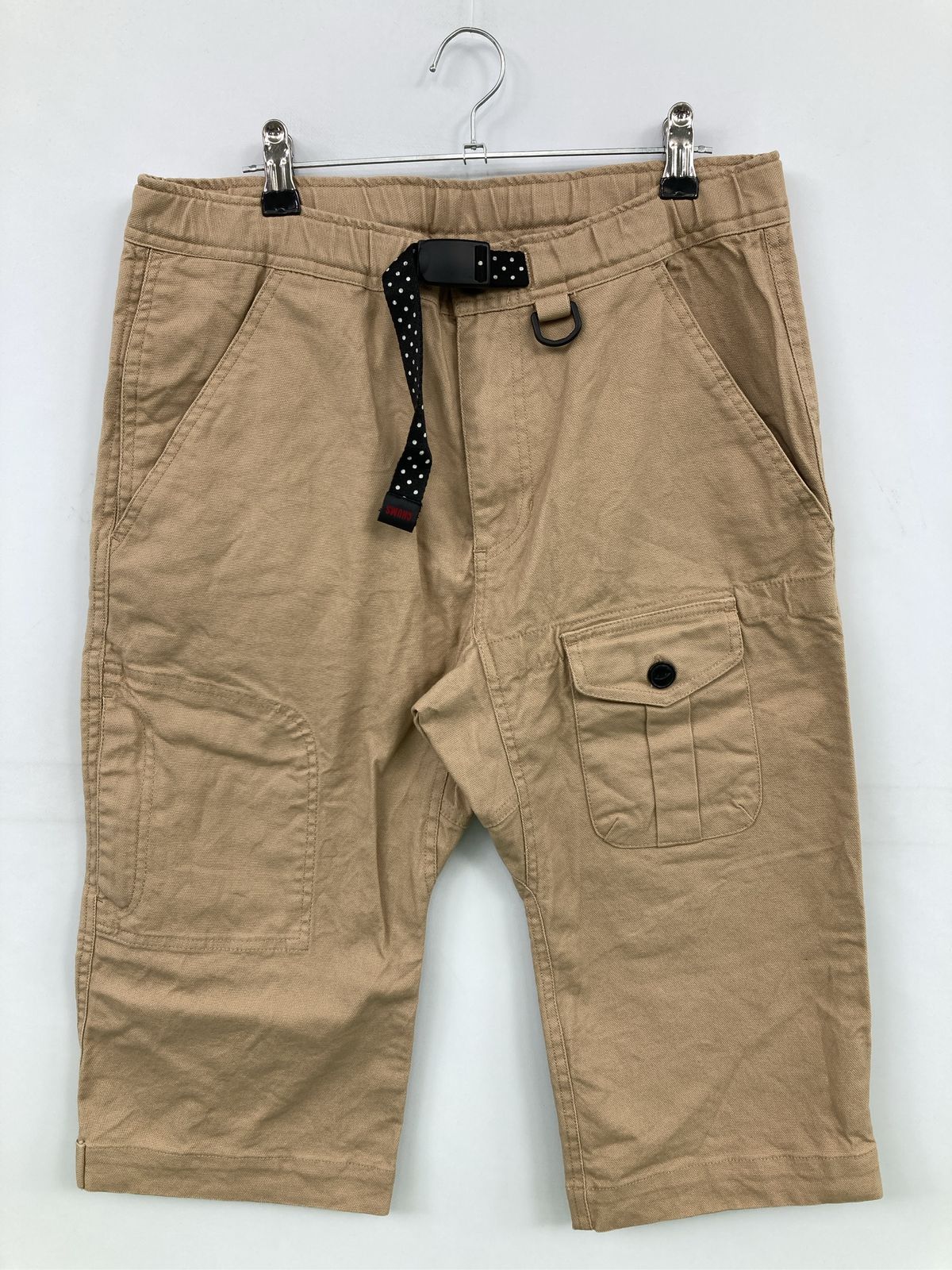 CHUMS チャムス カーゴパンツ S ベージュ ハーフ・ひざ丈 コットン ストレッチ 無地 スタンダード レギュラー ウエストゴム・紐
