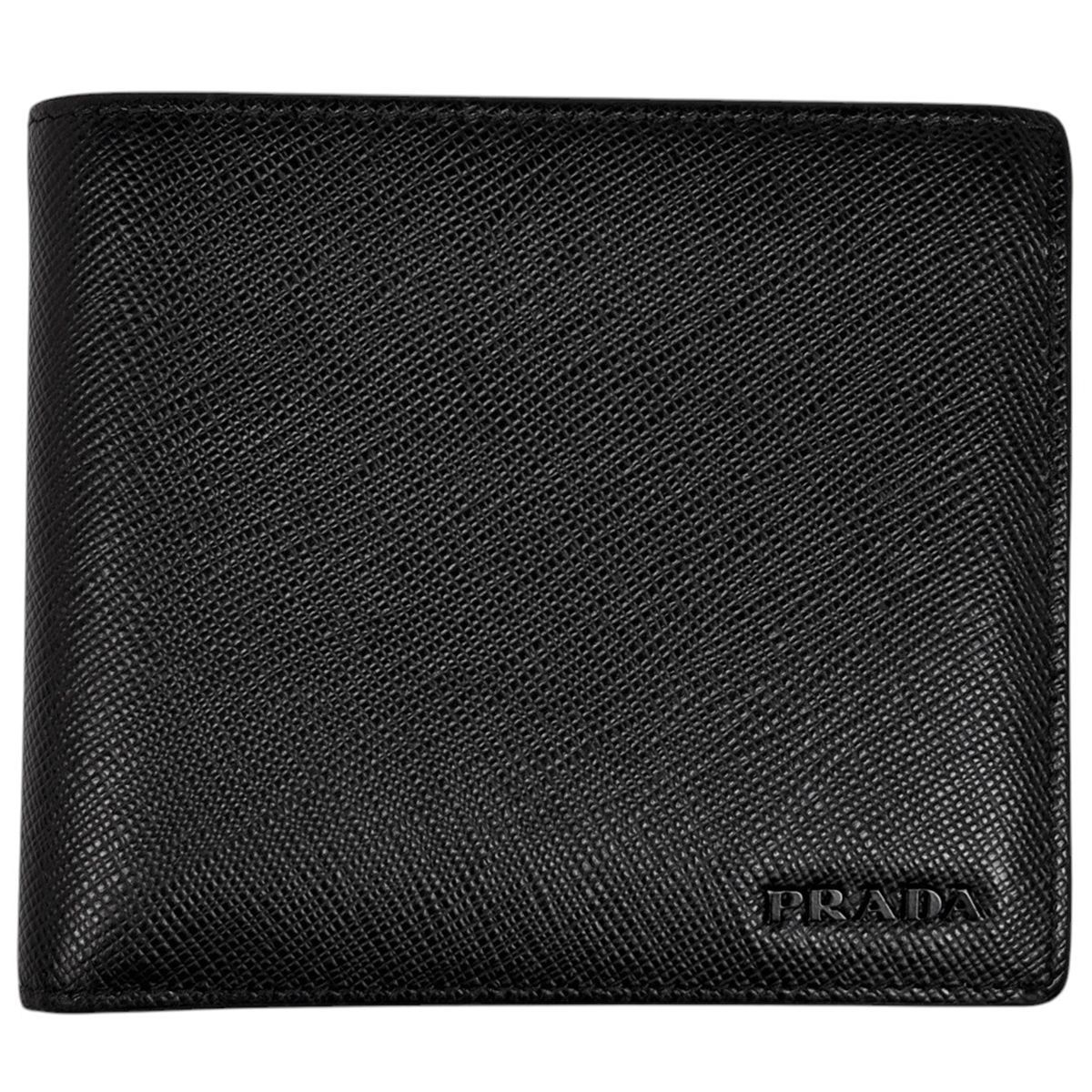 プラダ PRADA ロゴ 二つ折り財布 札入れ 小銭入れ レザー ネロ(ブラック) メンズ 【中古】
