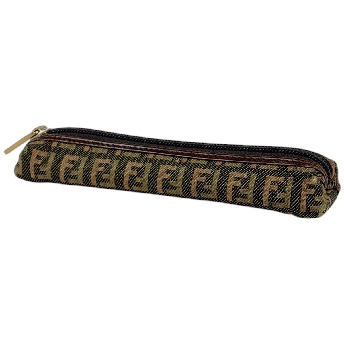 フェンディ FENDI ズッキーノ ポーチ ペンケース マルチケース 小物入れ アクセサリーポーチ キャンバス ブラウン レディース 【中古】