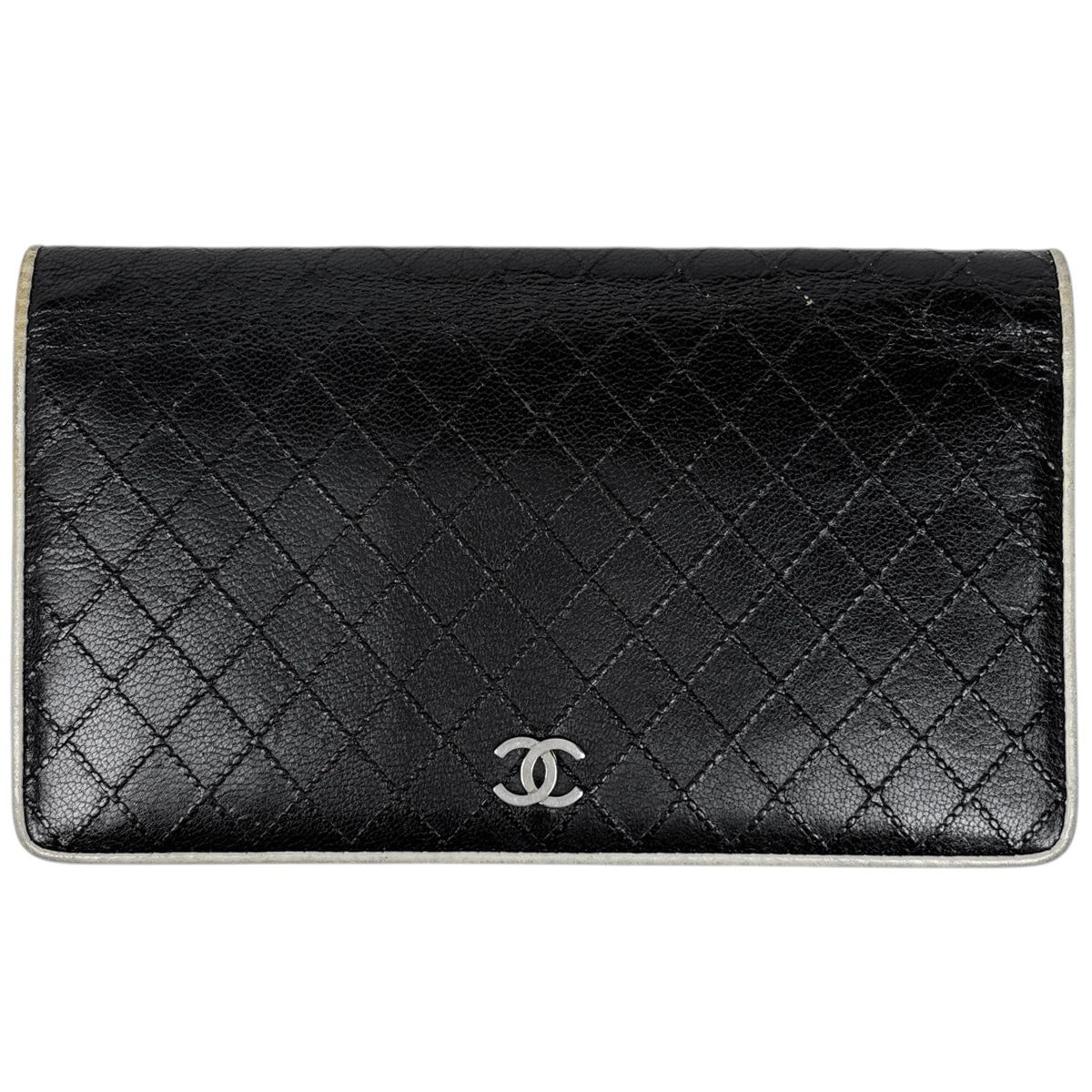 シャネル CHANEL ビコローレ 二つ折り 財布 ココマーク 長財布 レザー ブラック レディース 【中古】
