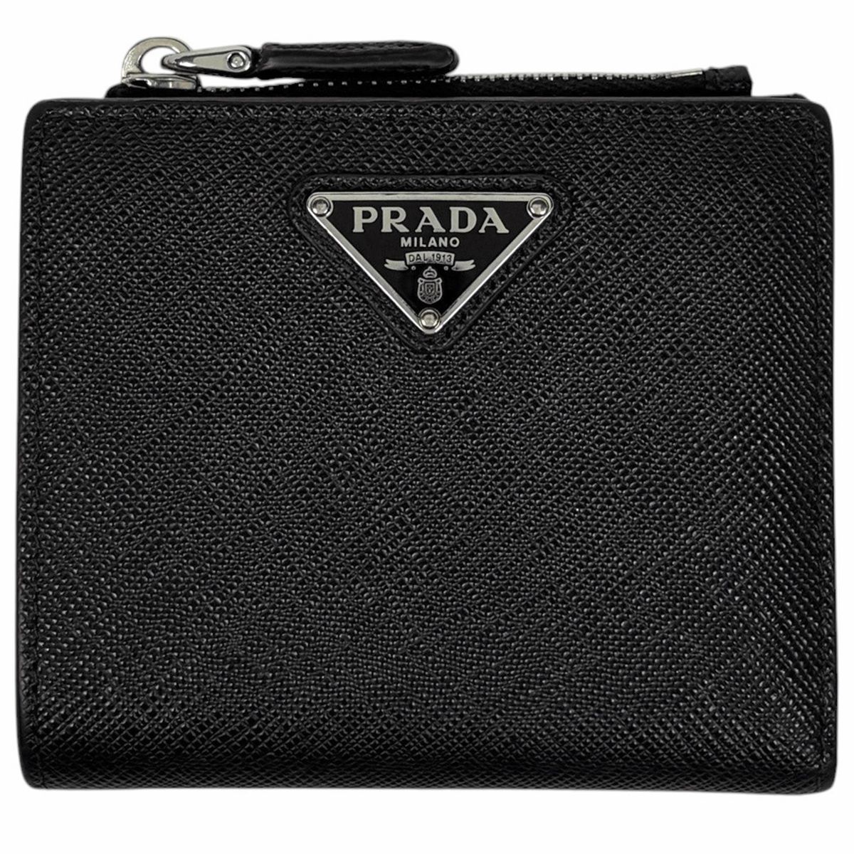 プラダ ロゴプレート 長財布 レディース 【中古】 PRADA（プラダ） ロゴ 長財布 ブラック レザー レディース 【中古