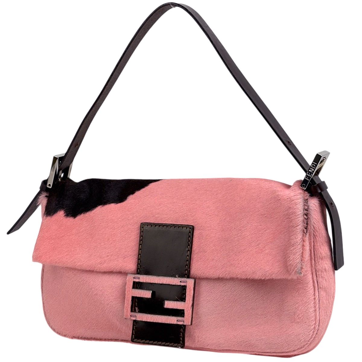 フェンディ FENDI ズッカロゴ マンマバゲット ハンドバッグ ショルダーバッグ ハラコ ピンク ブラウン 26424 レディース 【中古】