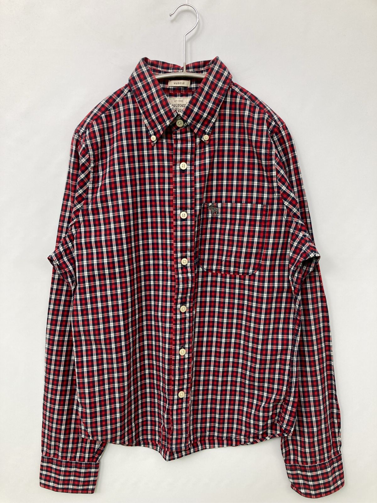 Abercrombie & Fitch アバクロンビーアンドフィッチ シャツ/ブラウス S レッド コットン チェック柄 ミドル丈 長袖 ボタンダウン レギュラーカラー