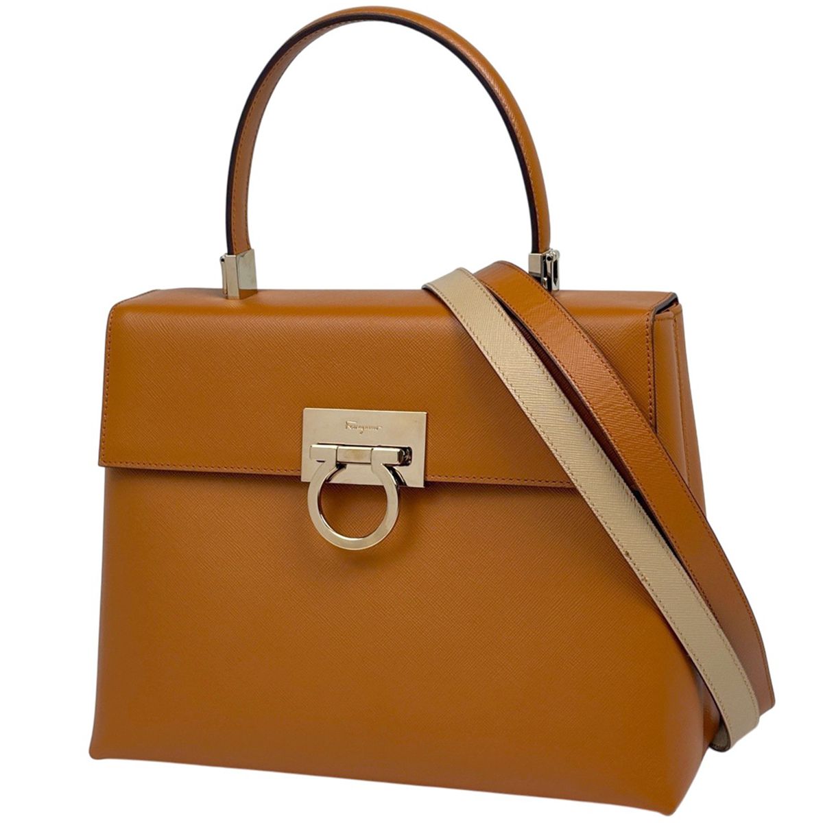 サルヴァトーレフェラガモ Salvatore Ferragamo ガンチーニ ハンドバッグ 2WAY レザー キャメル 0290 レディース 【中古】