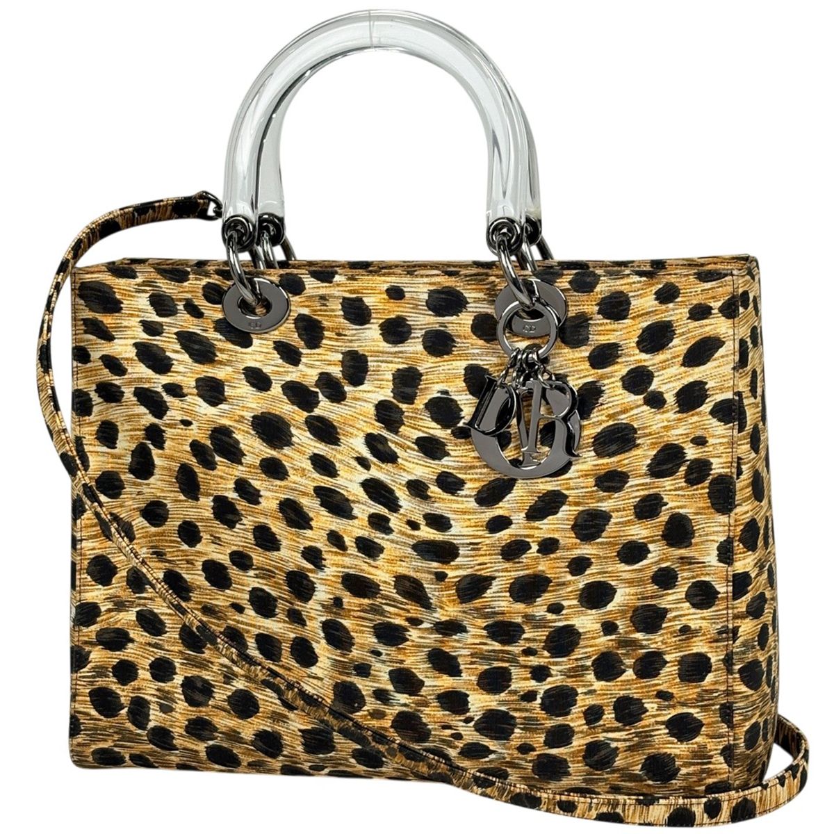 クリスチャンディオール Christian Dior レディディオール レオパード ヒョウ柄 2WAY ハンドバッグ キャンバス ブラウン レディース 【中古】