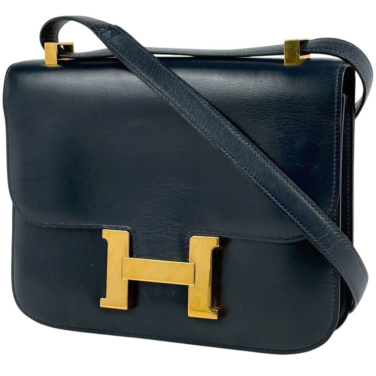 エルメス HERMES コンスタンス23 2WAY ショルダーバッグ ボックスカーフ ネイビー 〇J レディース 【中古】