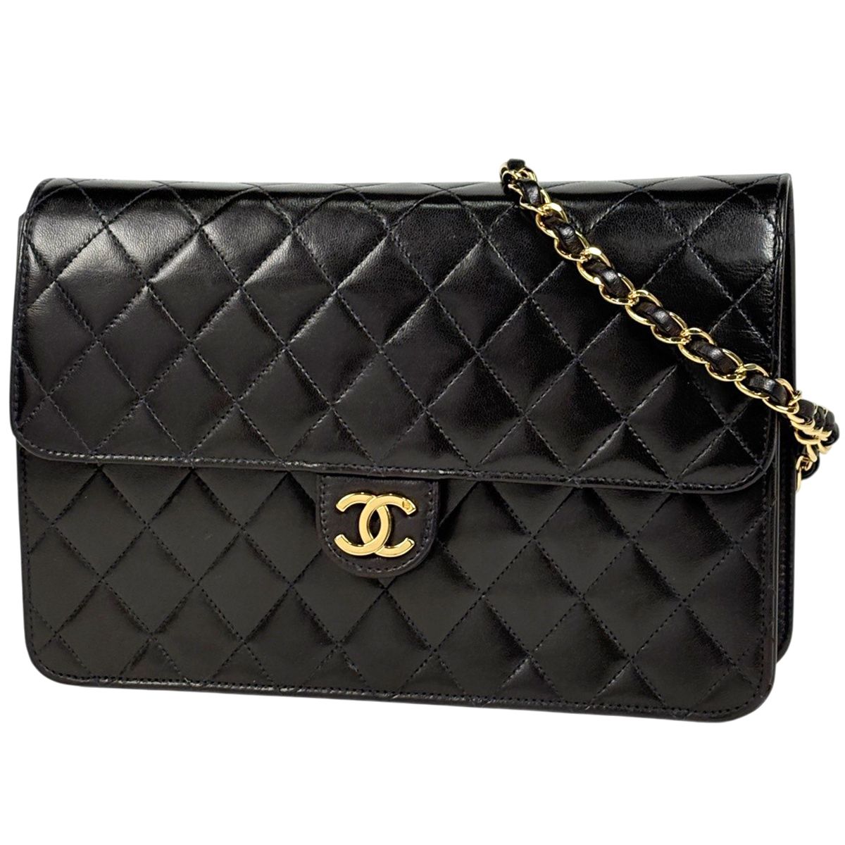 シャネル CHANEL マトラッセ シングルフラップ チェーン ショルダーバッグ ココマーク プッシュロック レザー ブラック A03570 レディース 【中古】