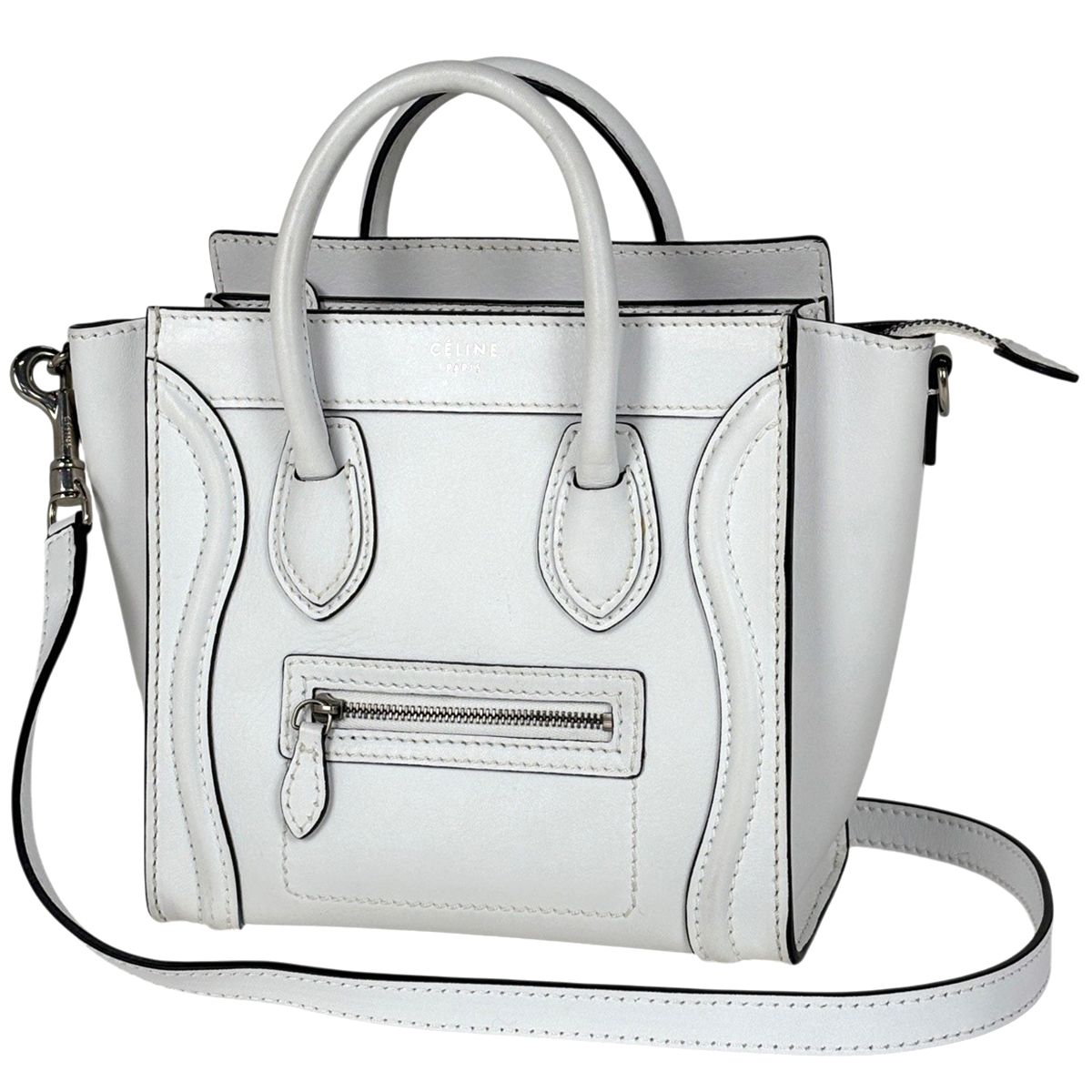 セリーヌ CELINE ラゲージ ナノショッパー 2WAY ハンドバッグ レザー ホワイト レディース 【中古】