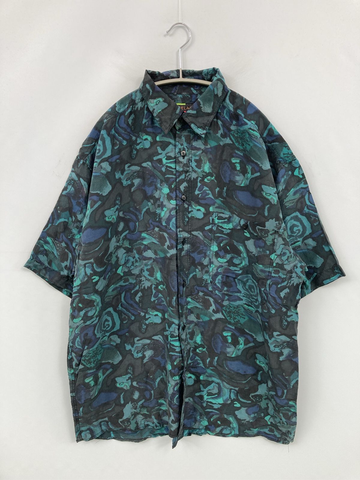 FREELANCE シャツ/ブラウス M ブルー シルク その他総柄 ミドル丈 半袖 レギュラーカラー