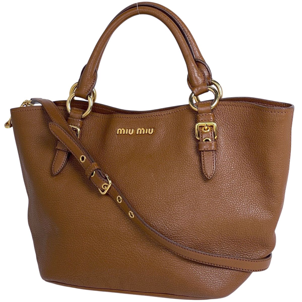 ミュウ ミュウ Miu Miu マドラス ハンドバッグ 2WAY レザー ブラウン RN0886 レディース 【中古】