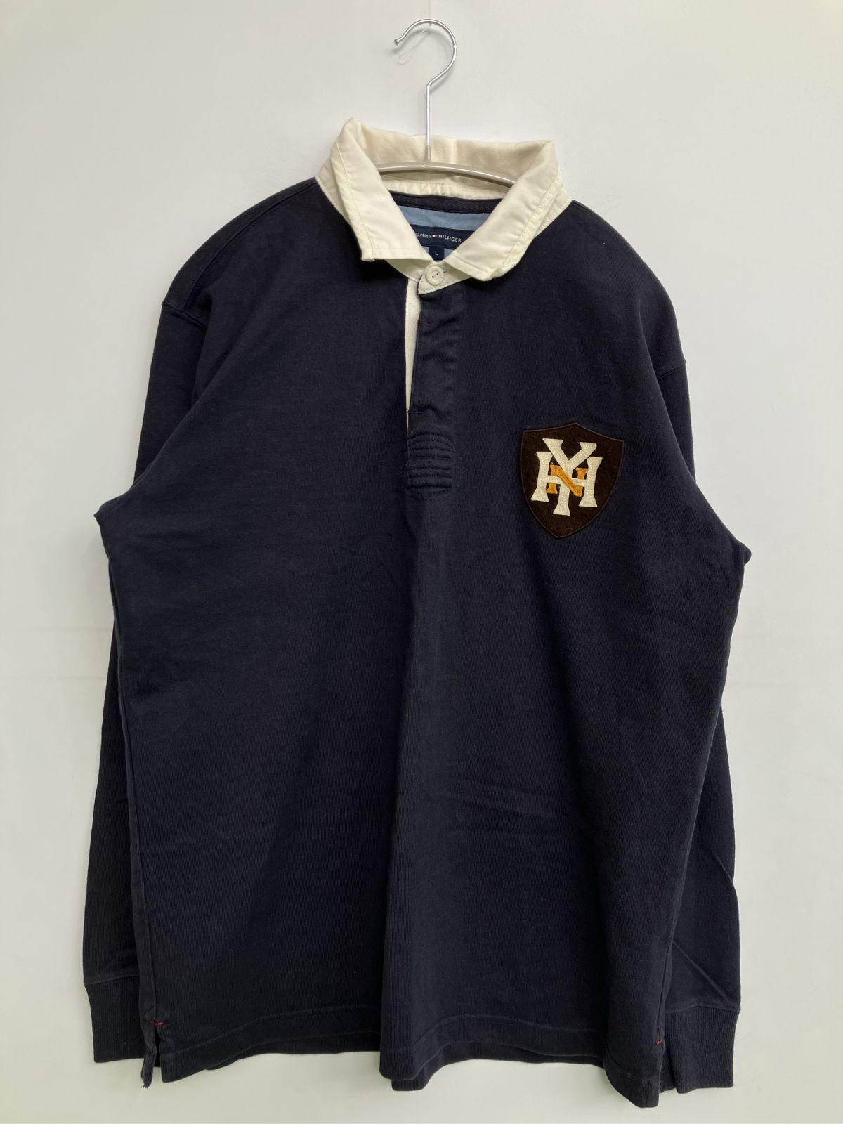 TOMMY HILFIGER トミーヒルフィガー ポロシャツ L ネイビー 無地 長袖