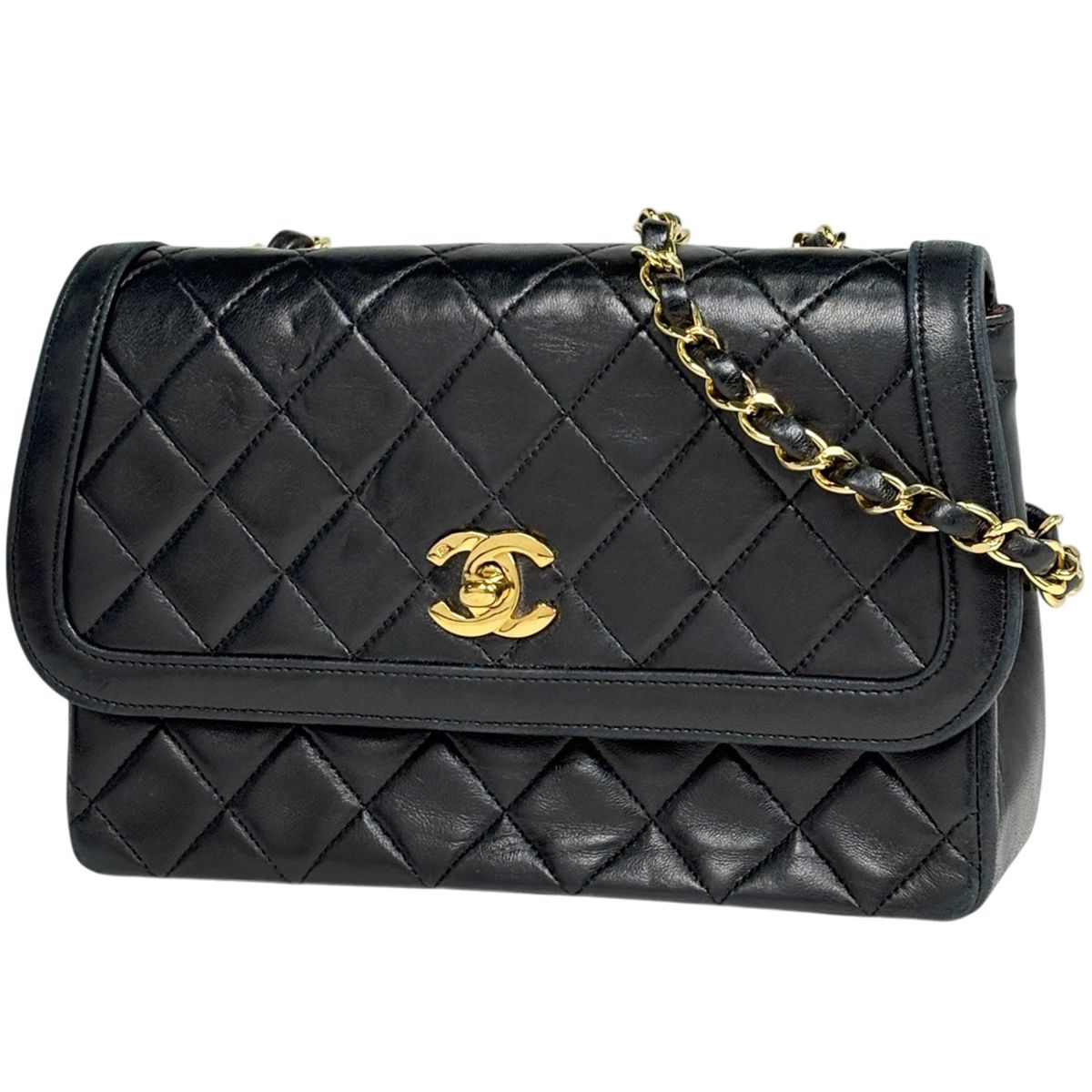 シャネル CHANEL ココマーク チェーン ショルダーバッグ マトラッセ レザー ブラック レディース 【中古】