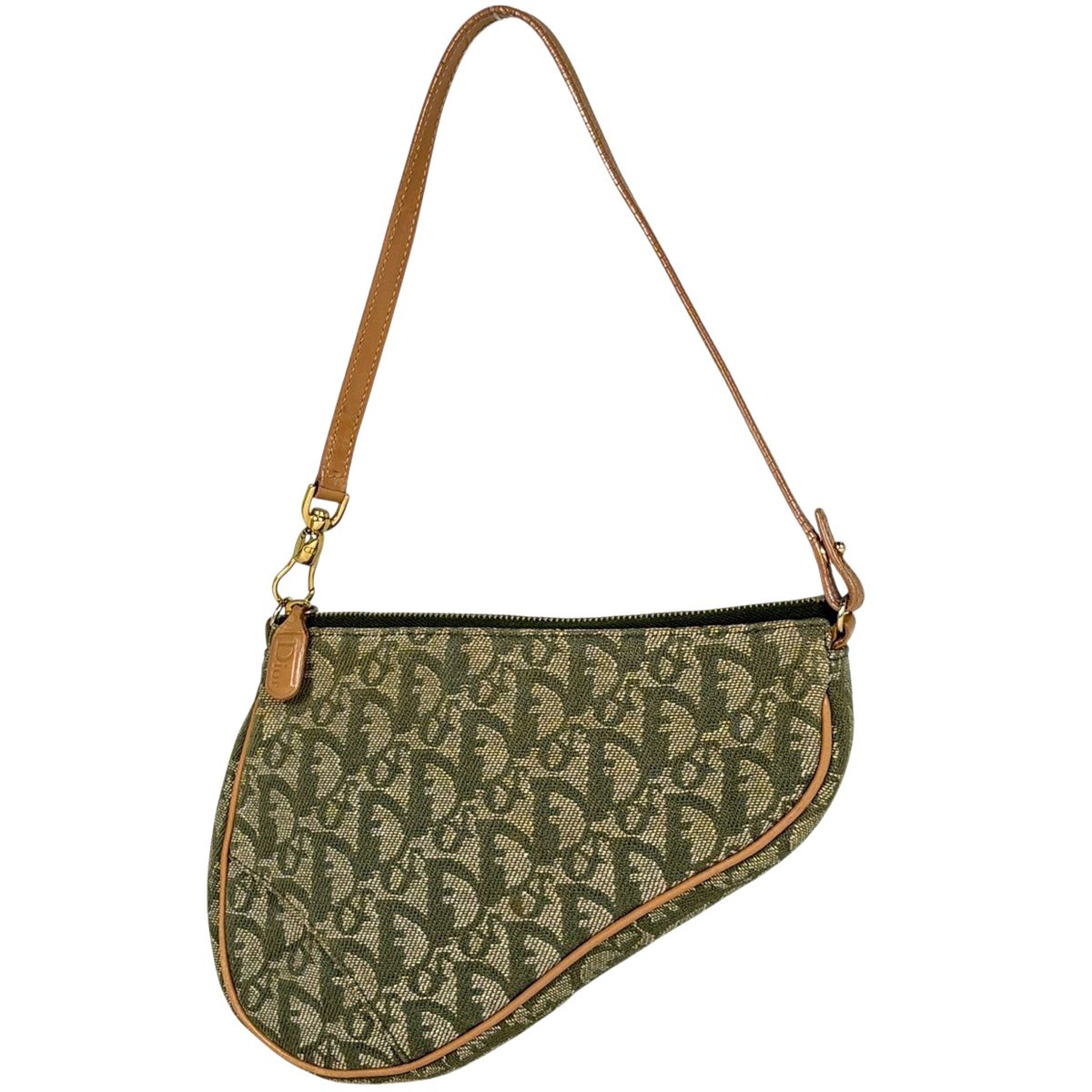 クリスチャンディオール Christian Dior トロッター柄 サドルバッグ カーキ ショルダーバッグ キャンバス グリーン レディース 【中古】