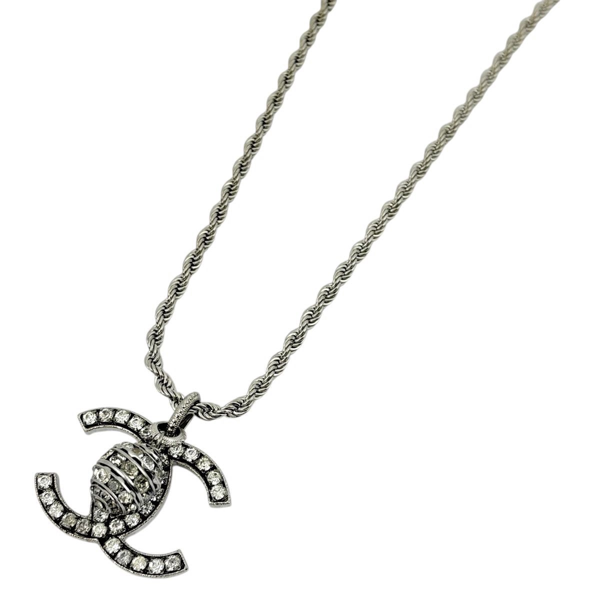 シャネル CHANEL ココマーク ラインストーン ネックレス ロング シルバーメッキ ラインストーン シルバー レディース 【中古】