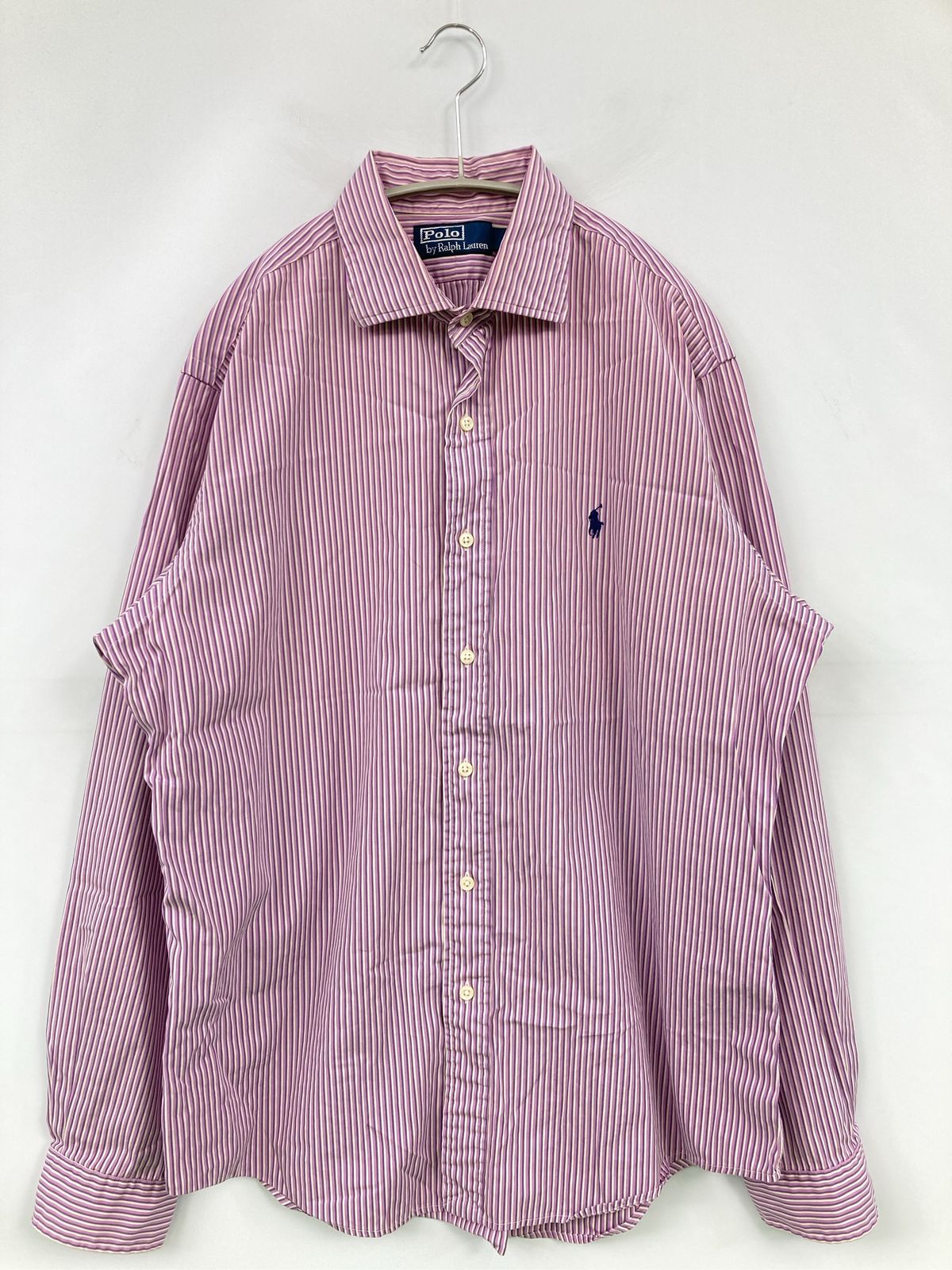 Polo by Ralph Lauren ポロバイラルフローレン シャツ/ブラウス L パープル コットン ストライプ柄 ワンポイント ミドル丈 長袖 レギュラーカラー