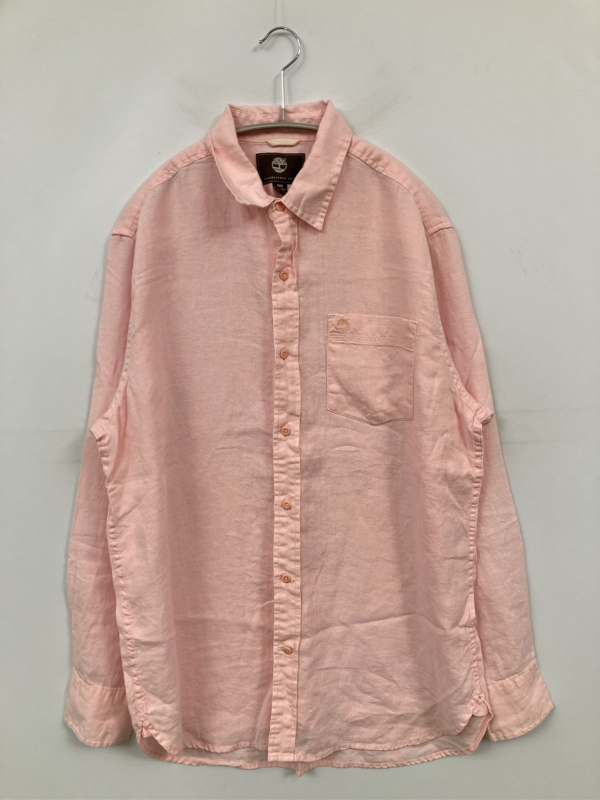 Timberland ティンバーランド シャツ/ブラウス M ピンク リネン・麻 無地 ワンポイント ブランドロゴ 長袖 ミドル丈 レギュラーカラー