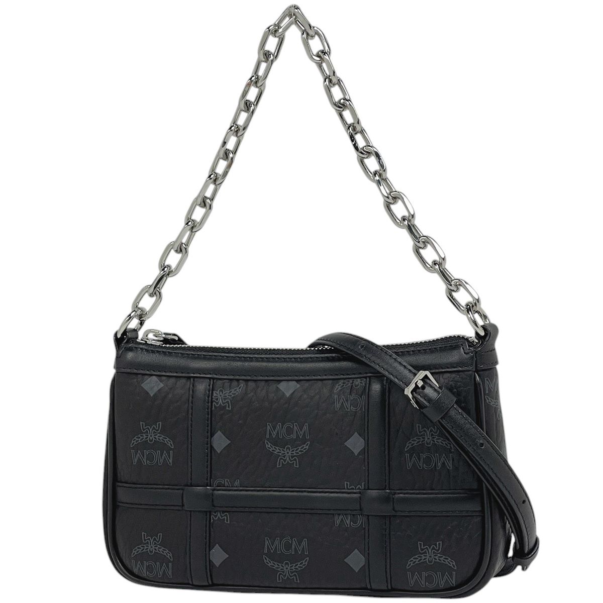 エム・シー・エム MCM ロゴグラム チェーン ハンドバッグ 2WAY ヴィセトス ハンドバッグ レザー ブラック レディース 【中古】