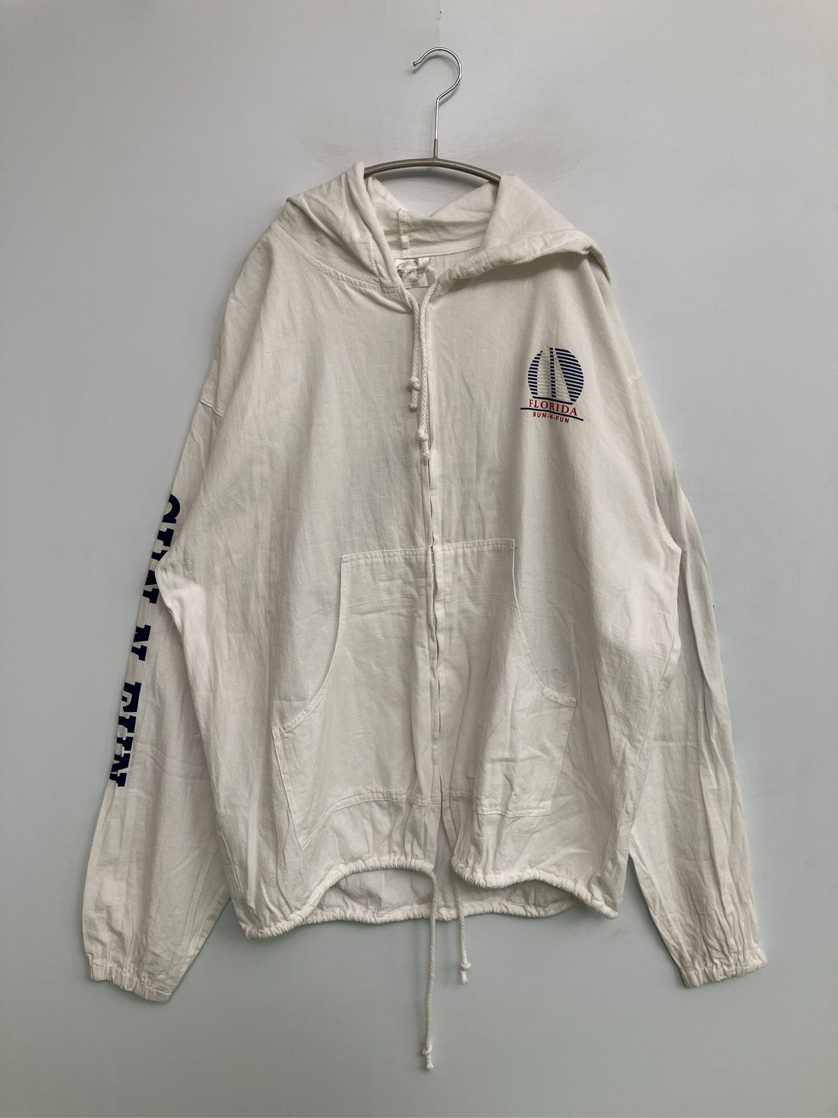Cotton seed パーカー L ホワイト コットン 前面プリント バックプリント ブランドロゴ ジップアップ 長袖