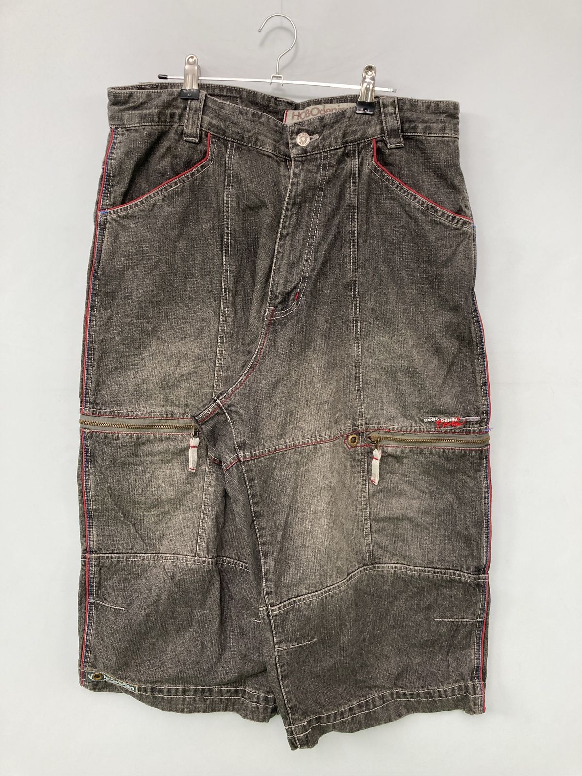 HOBO DENIM デニムパンツ 88 グレー ハーフ・ひざ丈 無地 ワイド・ルーズ ストレート レギュラー ヴィンテージ