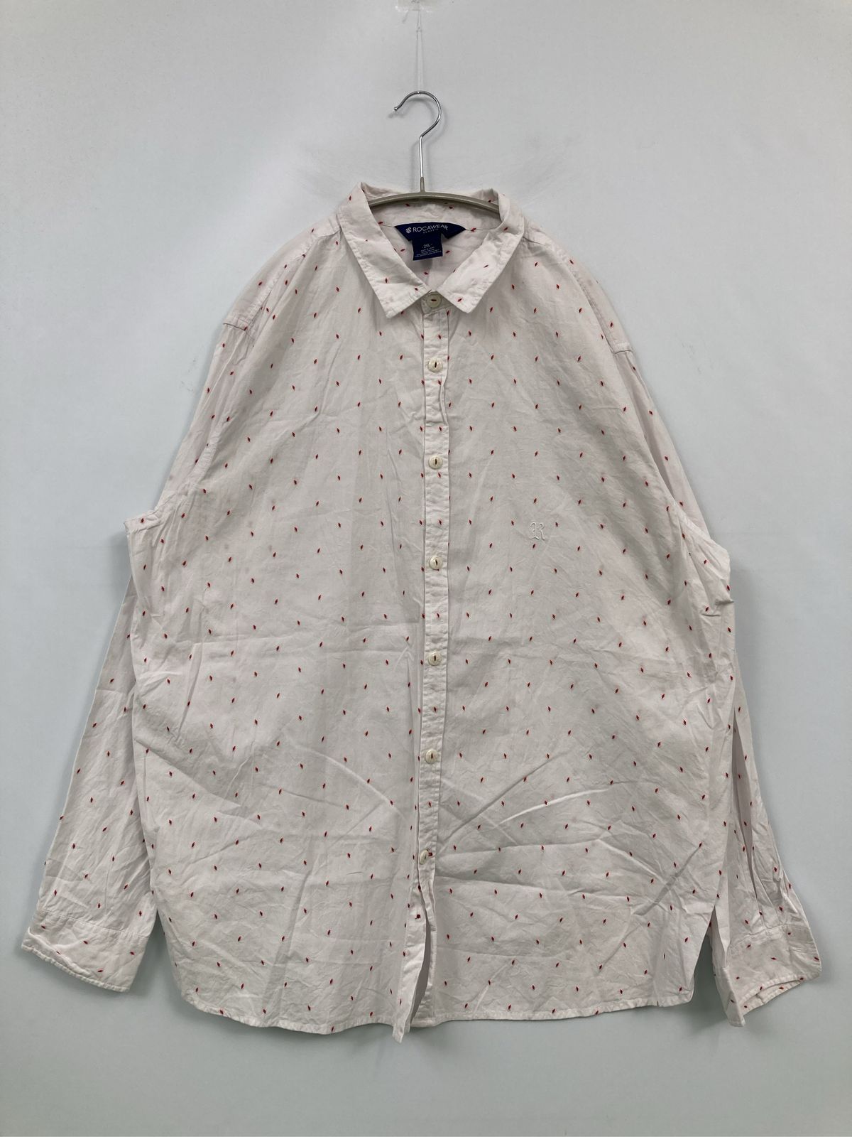 ROCA wear ロカウェア シャツ/ブラウス 2XL ホワイト コットン ワンポイント その他総柄 ミドル丈 長袖 レギュラーカラー
